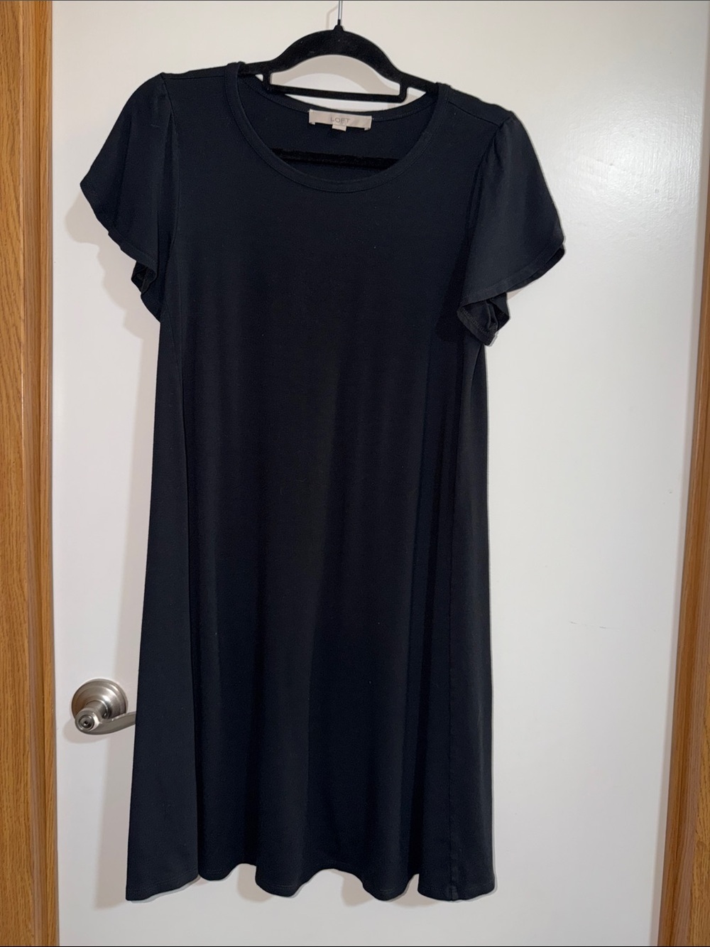 LOFT Black Short Flutter-Sleeve Mini Dress